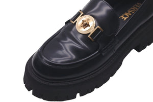 VERSACE ヴェルサーチ ローファー メデューサ 厚底 レザー サイズ38 ブラック ゴールド金具 美品 中古 61326 