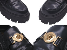 画像をギャラリービューアに読み込む, VERSACE ヴェルサーチ ローファー メデューサ 厚底 レザー サイズ38 ブラック ゴールド金具 美品 中古 61326 