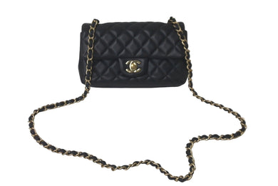 CHANEL シャネル ミニ マトラッセ チェーン ショルダーバッグ 30番台 ラムスキン ブラック ココマーク ロゴ 美品 中古 61330