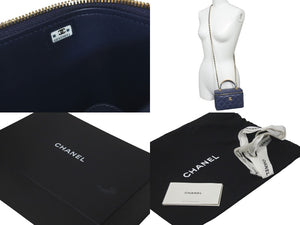 極美品 CHANEL シャネル バニティチェーンショルダーバッグ トップハンドル ランダム カーフ ネイビー ゴールド金具 中古 61398