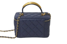 Load image into Gallery viewer, 極美品 CHANEL シャネル バニティチェーンショルダーバッグ トップハンドル ランダム カーフ ネイビー ゴールド金具 中古 61398
