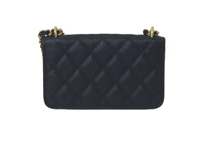 新品同様品 CHANEL シャネル チェーンショルダーバッグ ココマーク ランダム キャビアスキン ブラック ゴールド金具 中古 61406