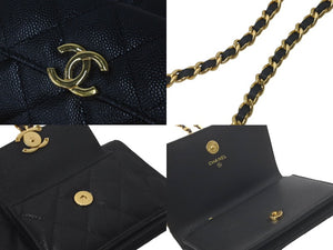 新品同様品 CHANEL シャネル チェーンショルダーバッグ ココマーク ランダム キャビアスキン ブラック ゴールド金具 中古 61406