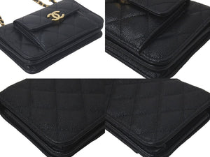 新品同様品 CHANEL シャネル チェーンショルダーバッグ ココマーク ランダム キャビアスキン ブラック ゴールド金具 中古 61406