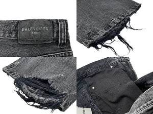 未使用 BALENCIAGA バレンシアガ フレアデニムパンツ 697829 TBP47 ユニセックス Sサイズ コットン ブラック 中古 61507
