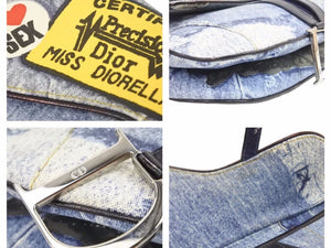 Christian Dior クリスチャンディオール ヴィンテージ ハンドバッグ サドルバッグ デニム レザー ブルー ブラック 中古 40072