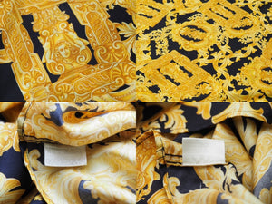 VERSACE ヴェルサーチ V2 by versace 長袖シャツ バロッコ シルクシャツ 総柄 イエロー シルク サイズL 美品 中古 52663 