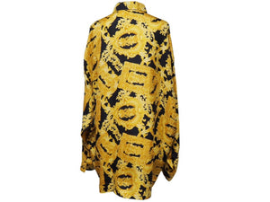 VERSACE ヴェルサーチ V2 by versace 長袖シャツ バロッコ シルクシャツ 総柄 イエロー シルク サイズL 美品 中古 52663 