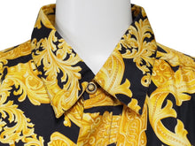 画像をギャラリービューアに読み込む, VERSACE ヴェルサーチ V2 by versace 長袖シャツ バロッコ シルクシャツ 総柄 イエロー シルク サイズL 美品 中古 52663 