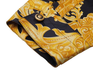 VERSACE ヴェルサーチ V2 by versace 長袖シャツ バロッコ シルクシャツ 総柄 イエロー シルク サイズL 美品 中古 52663 