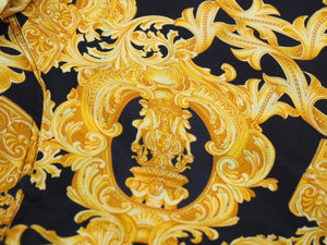 VERSACE ヴェルサーチ V2 by versace 長袖シャツ バロッコ シルクシャツ 総柄 イエロー シルク サイズL 美品 中古 52663 